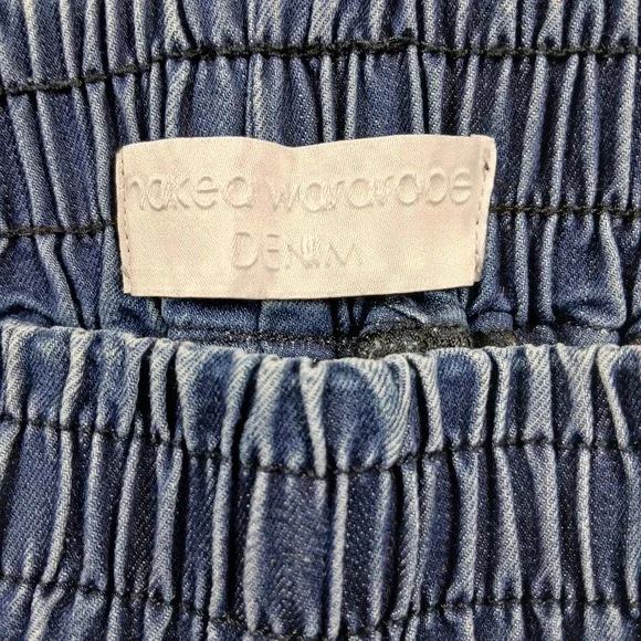 Naked Wardrobe Denim Jogger Pants Medium Wash Elastic Waist Size Medium EUC - Picture 4 of 12